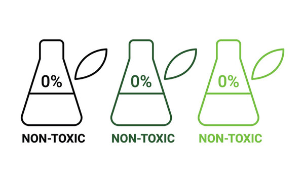Non toxic icon symbol illustration design green health environment eco friendly food cosmetics chemicals science leaf nature 0% chemistry laboratory