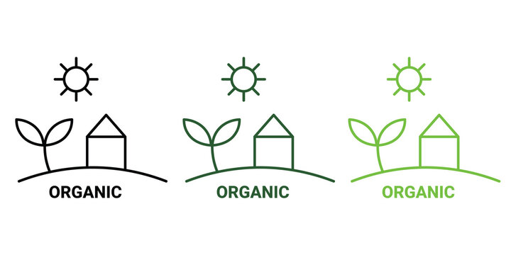 Organic Icon Illustration Symbol Green Simple Simplicity Slow Movement Food Cosmetics Village Environment Eco Friendly Sun Leaves Hill Vector Nature Farm