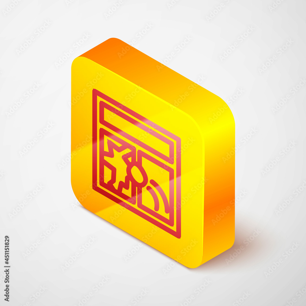 Poster isometric line broken window icon isolated on grey background. damaged window. beaten windowpane con