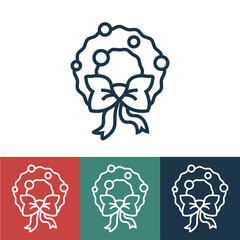 Linear vector icon with Christmas wreath