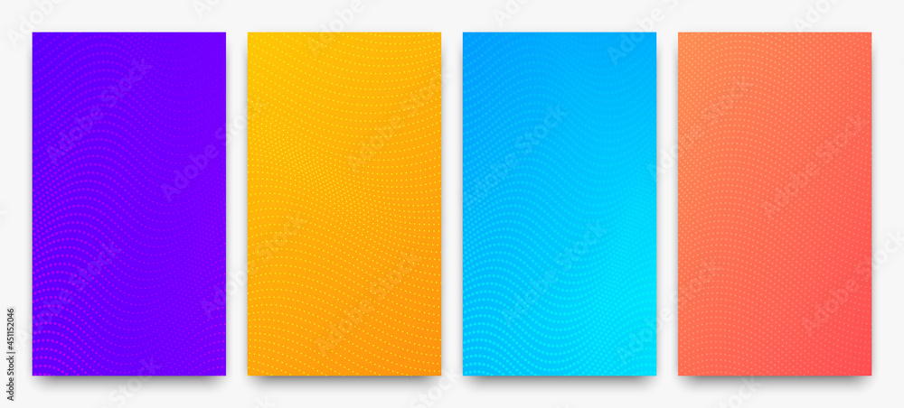 Poster set of halftone gradient backgrounds with dots
