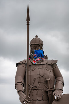 Magnus The Viking Street Art Wearing A Covid Mask On The Seafront, Largs, Scotland