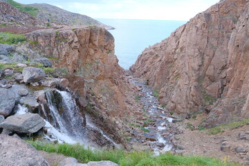 Battery Waterfall near Teriberka, Murmansk region, Russia
