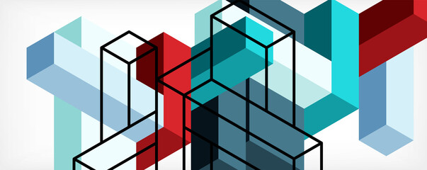 Abstract background. 3d cubes, cubic elements and blocks. Techno or business concept for wallpaper, banner, background, landing page