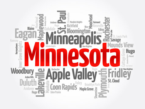List of cities in Minnesota USA state, word cloud concept background