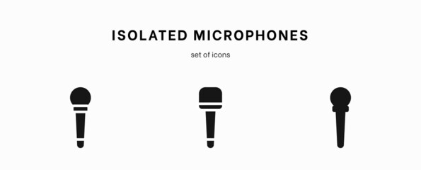 Microphone icon set. Collection of high quality outline audio pictograms in modern flat style. Black music symbol for web design and mobile app on white background. Speaker line logo. Microphone set