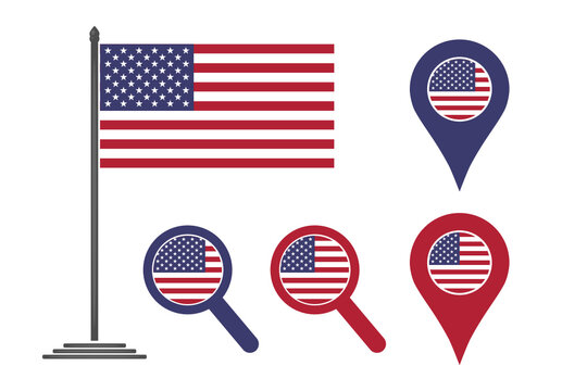 American flag SVG icon Set. USA flag icon. The United States icon set. USA location and search icon set. 