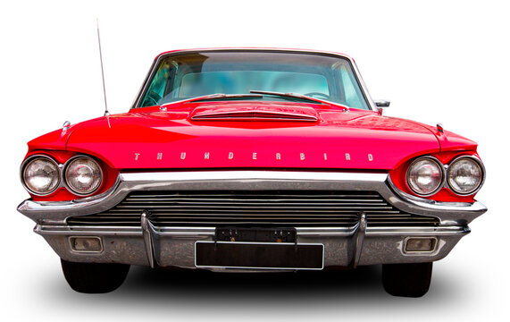 Classical American car Ford Thunderbird 1964. White background.