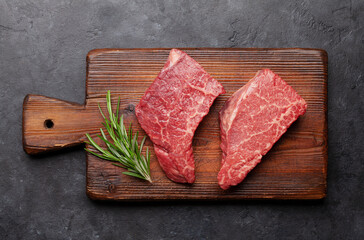 Fototapeta na wymiar Marbled beef steak. Two fresh raw fillet steaks