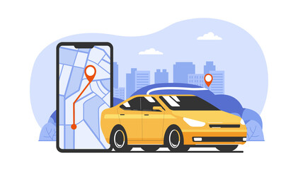 Car sharing or taxi service concept. Vector illustration.