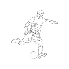 Football soccer player. Outline sketch. Running man with ball silhouette. Vector illustration.