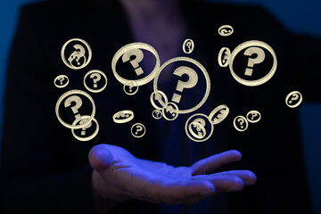 solving problem with digital question marks 3D rendering