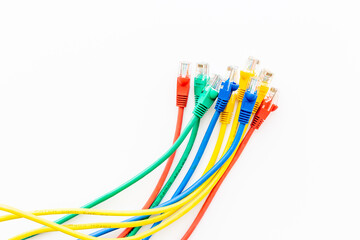 Colored electrical cables and wires, top view