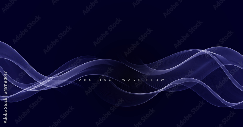 Poster Abstract shiny color blue wave design element on dark background.Vector