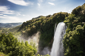 Panorama of the top of the waterfalls of Marmore