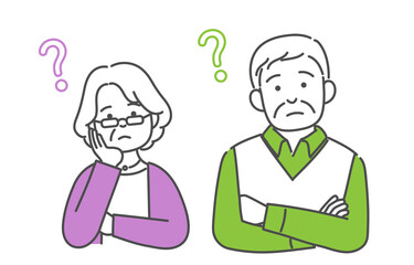 イラスト素材　シニア　夫婦　中高年　考える