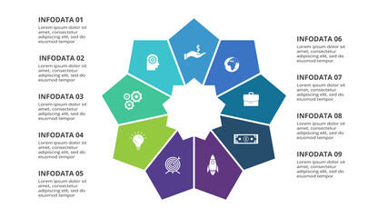 Creative concept for infographic with 9 steps, options, parts or processes. Business data visualization.