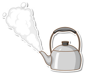A sticker template of a kettle with boiling water isolated