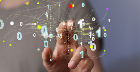 Digital cyberspace with particles and Digital data network connections concept.