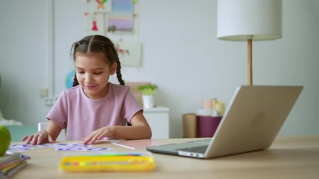 Home education for children schoolgirl shows digits Spbd