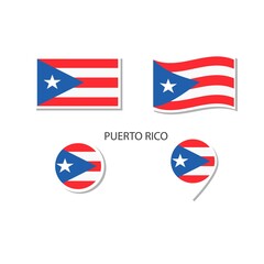 Puerto Rico flag logo icon set, rectangle flat icons, circular shape, marker with flags.