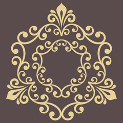 Oriental vector pattern with arabesques and floral elements. Traditional classic brown and golden ornament. Vintage pattern with arabesques