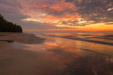 Fototapeta na wymiar Tropical Beach on during sunrise, Perfect Tropical Island Paradise Beach