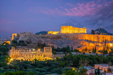 Fototapeta premium Downtown Athens city skyline in Greece at sunset