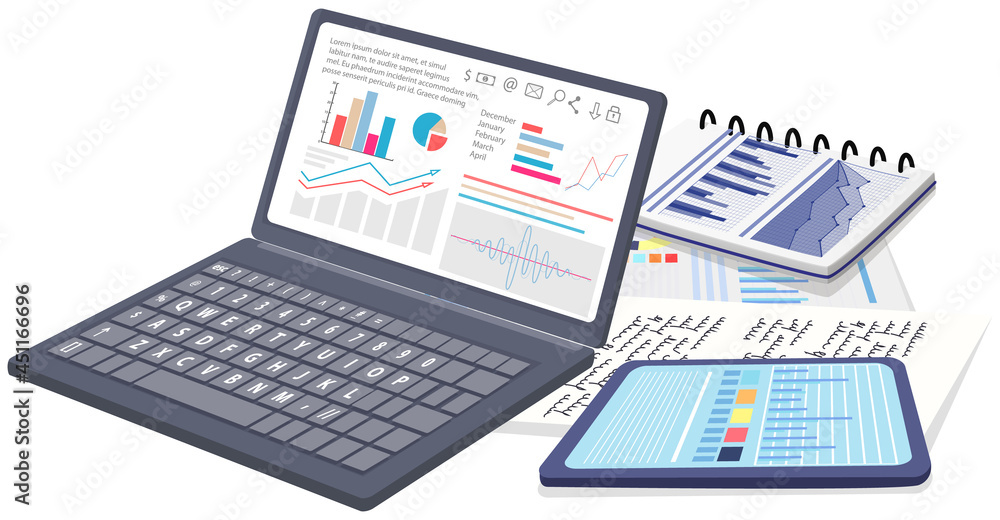 Poster visualize with business analytics. work with statistical data analysis, changing indicators. analyze