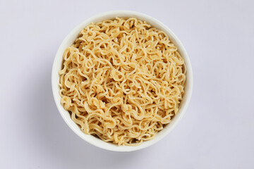 Noodles on white bowl | Plain Noodles Bowl Noodles without spice instant noodles top view