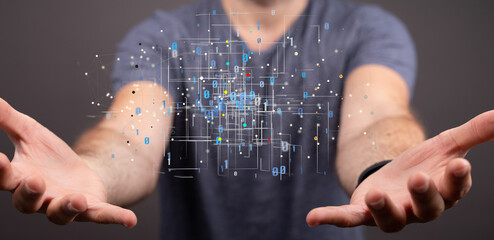 Connecting lines and dots.Big data visualization