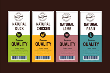 Fine Quality Organic Meat and Poultry Vertical Labels Set. Modern Typography and Hand Drawn Pig