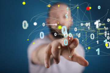 Digital cyberspace with particles and Digital data network connections concept.