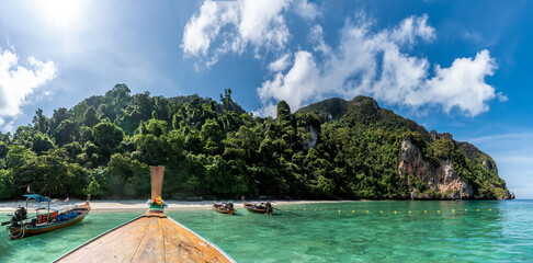 Landscape with famous Monkey beach in Phi Phi Islands, Thailand - obrazy, fototapety, plakaty