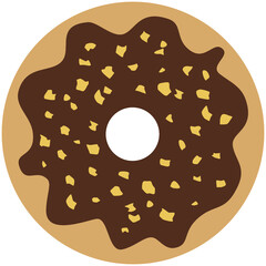Round circular doughnut graphic with hole, brown chocolate icing and nuts crumbs shavings sprinkles.  Layered SVG cut file 