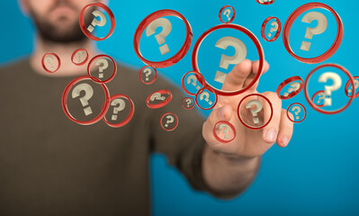 colored question marks background concept. 3D Rendering.