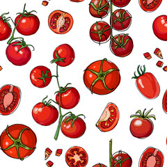 Seampless pattern vector vegetable food. Herbs and spices, tomatoes and spinach
