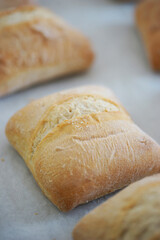 Fresh ciabatta bread rolls after baking