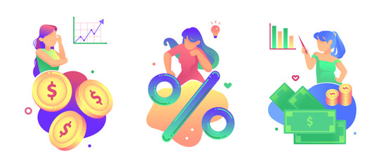 Vector illustration about money with girls