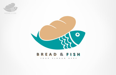 Bread and fish logo vector. Symbol of Christianity.