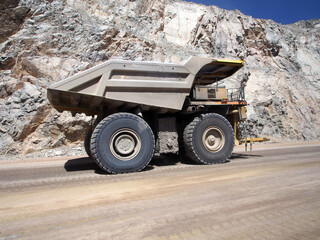 Haul dump truck in the Chuquicamata copper mine in Calama, Chile, largest open pit copper mine in the world