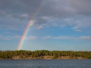 Rainbow over Lake Ladoga in Karelia