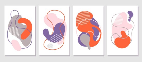 Abstract shapes contemporary cards. Creative art posters, pastel wall decoration. Fashion modern artwork, minimal textured utter vector design