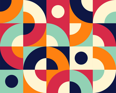 Bauhaus seamless pattern. Geometric simple tile background, modern architecture design. Retro art element, contemporary garish vector texture © MicroOne