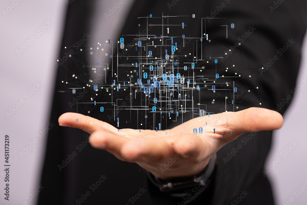 Aufkleber Digital cyberspace with particles and Digital data network connections concept.