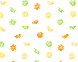 シトラスフルーツのシームレスパターン　レモン　オレンジ　ライム　柑橘類　果物　背景　夏　模様