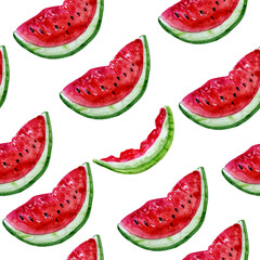 seamless pattern of watermelon slices and peel on white background