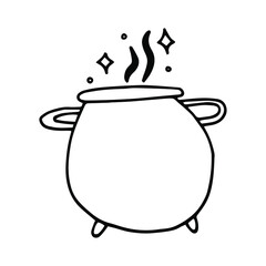 Doodle cauldron with a potion, pot, boiler. Halloween concept.