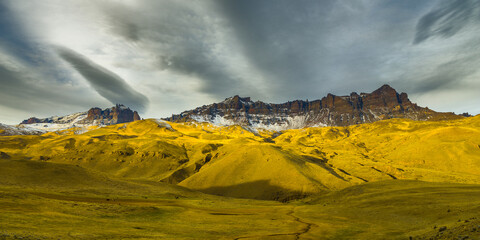 Autumn in Patagonia: landscape in the Sierra Baguales with mountains in autumn colors