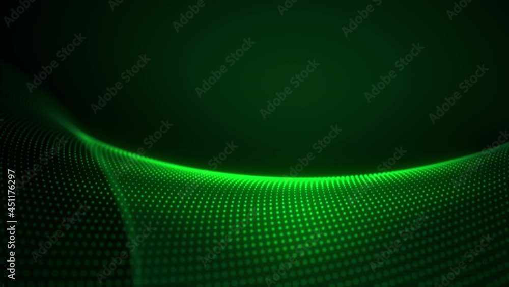 Poster futuristic glow green neon wire mesh particles. 4k 3d abstract green particle effect motion backgrou